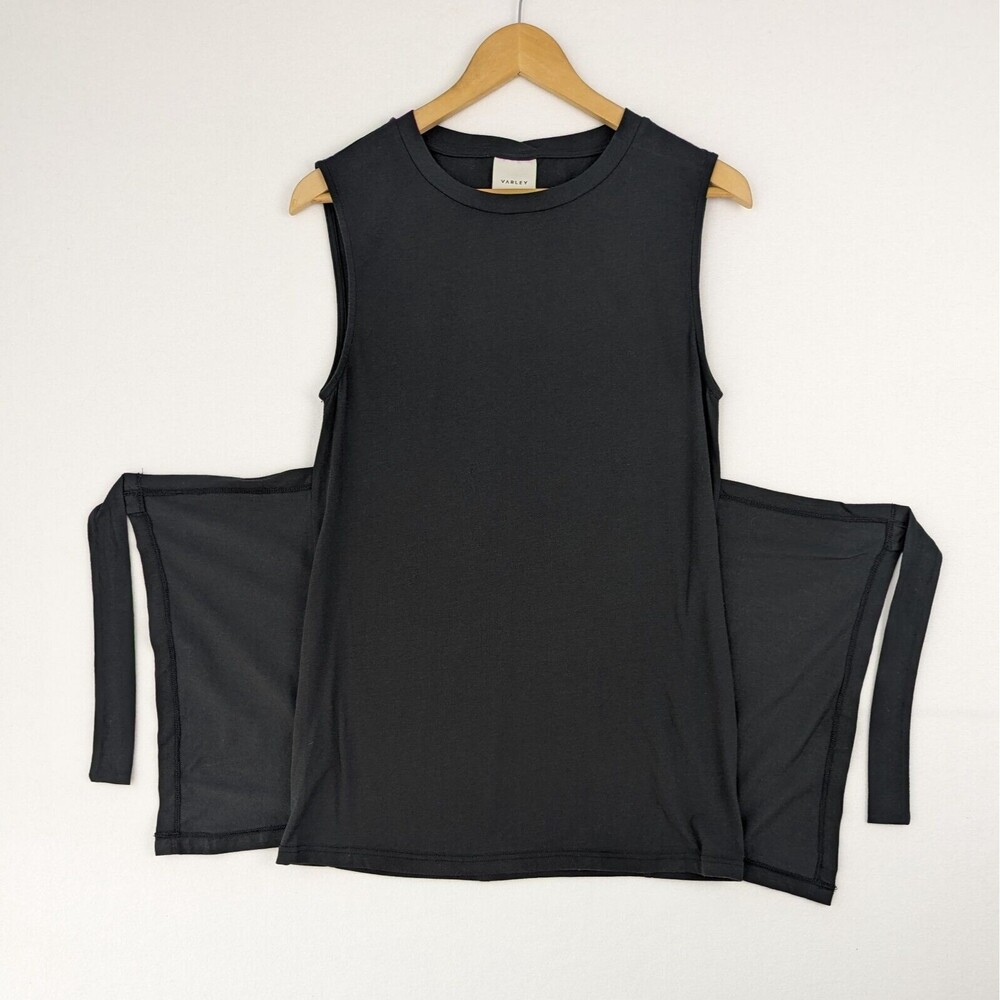 Varley Womens Small Napa Tie Waist Wrap Black Pima Cotton Tank Top - Picture 3 of 10